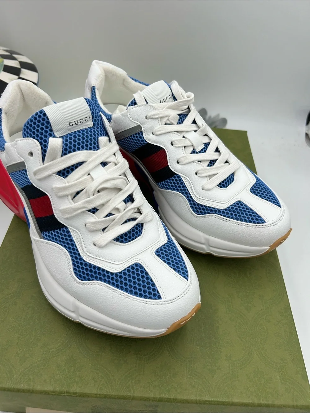 Men's Gucci RYTHON red/white/blue sneakers size 7 fits eight US made in Italy